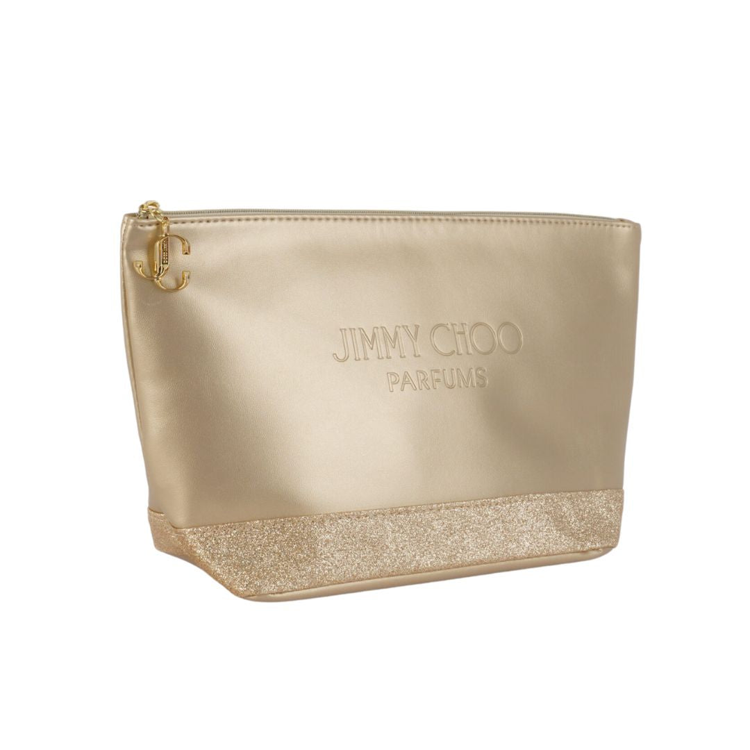 JIMMY CHOO PARFUMS FAUX LEATHER GLITTER TRIM CLUTCH POUCH COSMETIC BAG - GOLD