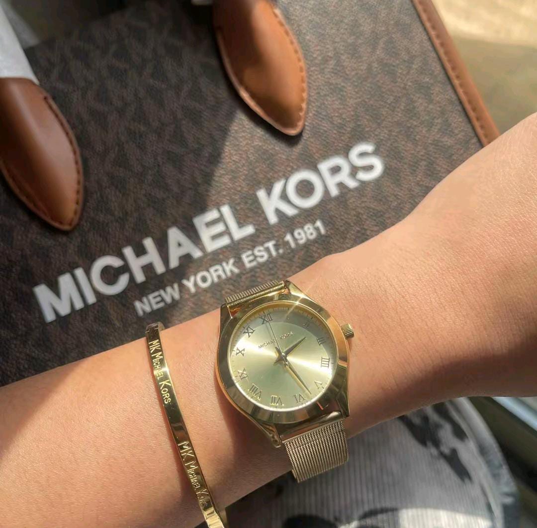 Michael Kors Slim Runway Roman Dial Mesh Watch with Bangle