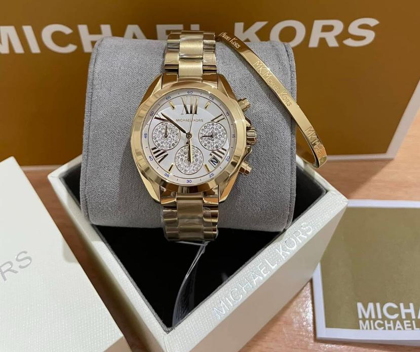 MICHAEL KORS BRADSHAW GOLD-TONE CHRONOGRAPH - MK6267 ( WITH MK BANGLE )
