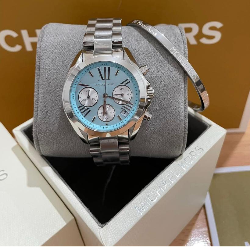 Michael Kors Bradshaw Chronograph watch - MK6099 blue dial and a silver-tone stainless steel with bangle