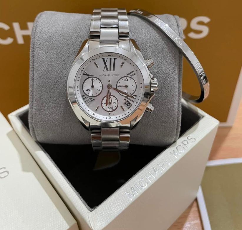 Michael Kors Mini Bradshaw Chronograph Watch - MK6174 silver tone stainless steel with bangle
