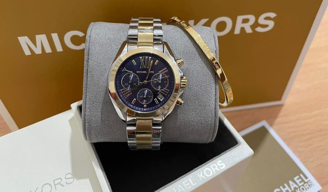 MICHAEL KORS BLUE DIAL TWO TONE STAINLESS STEEL ( WITH MK BANGLE )