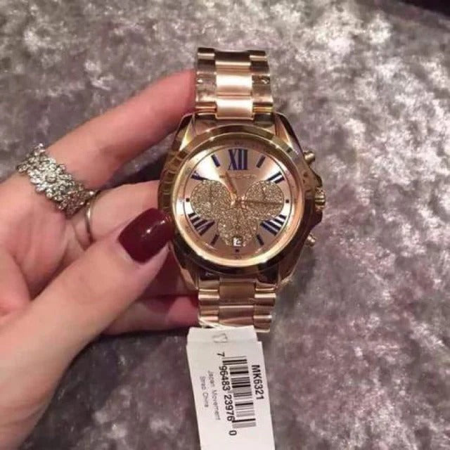 MICHAEL KORS WOMENS QUARTZ STAINLESS STEEL, CRYSTAL PAVE ROSE GOLD DIAL ( women )