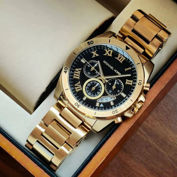 MICHAEL KORS MEN'S QUARTZ BRECKEN GOLD BLACK DIAL - MK8481
