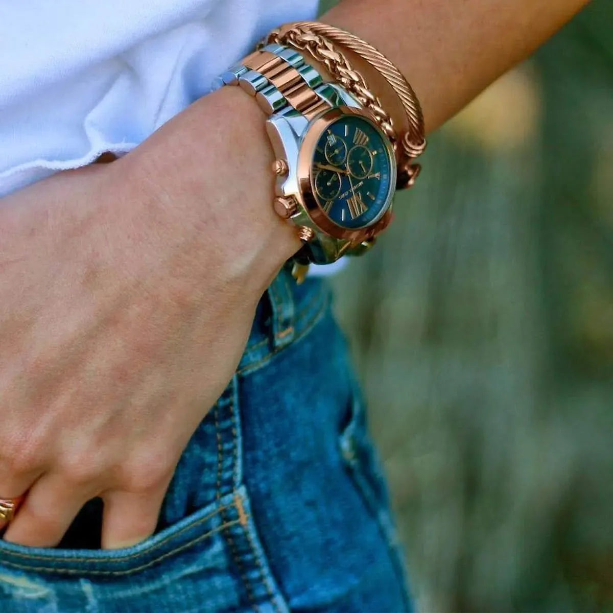 MICHAEL KORS TWO TONE BRADSHAW-MK5606 BLUE DIAL 43mm (Unisex)