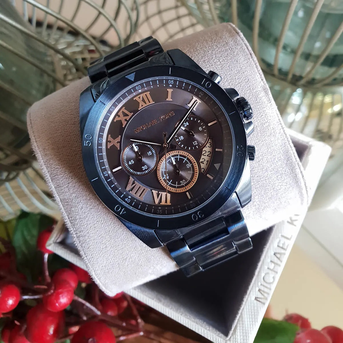 Michael Kors Men's Brecken Chronograph Quartz Stainless Steel Blue Dial Watch, MK8610