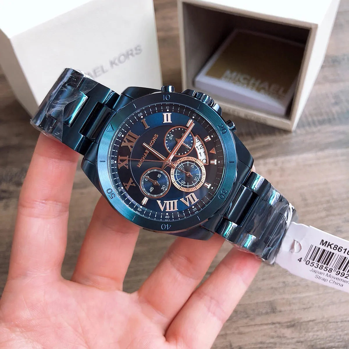 Michael Kors Men's Brecken Chronograph Quartz Stainless Steel Blue Dial Watch, MK8610