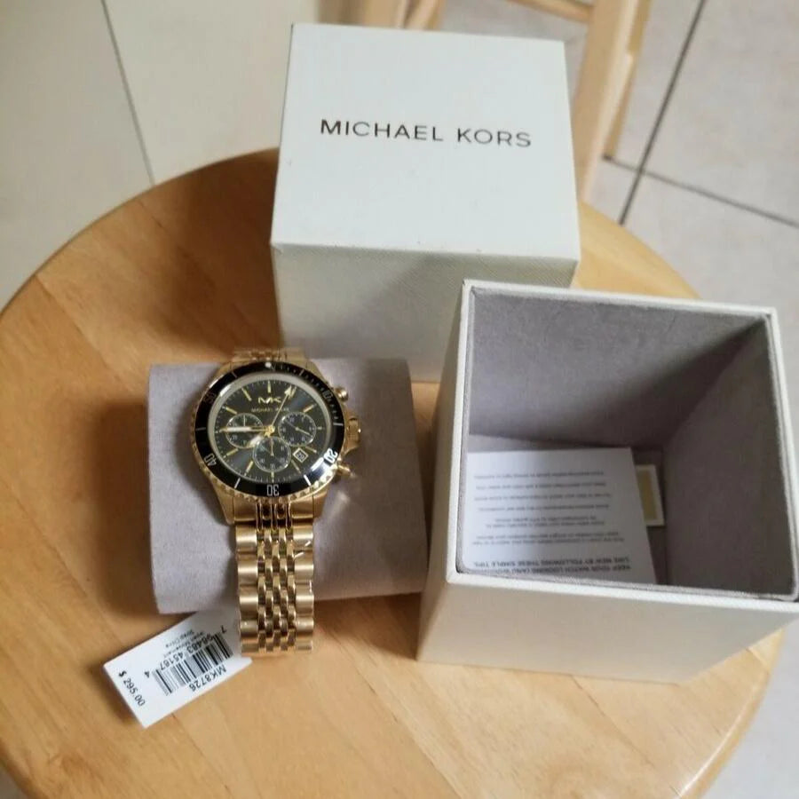 MICHAEL KORS MEN'S BAYVILLE CHRONOGRAPH BLACK DIAL GOLD STEEL - MK8726