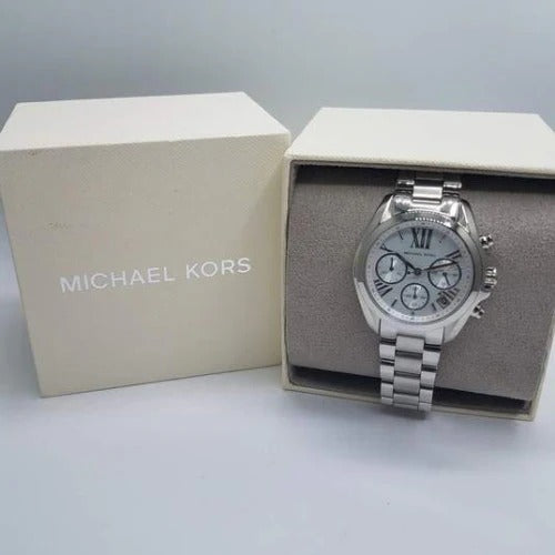 Michael Kors Bradshaw women's watch, model MK6174, in silver-tone stainless steel with a white dial