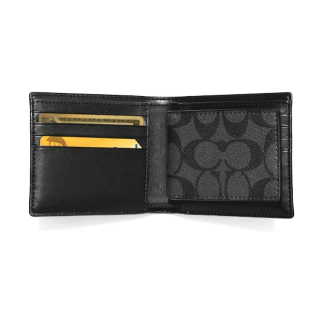 Coach Men's ID Billfold Wallet In Signature Canvas, Charcoal/Black