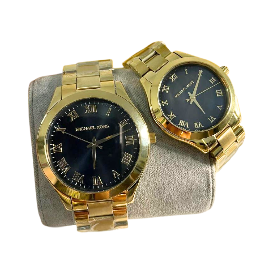 MK SLIM RUNWAY GOLD BLACK DIAL ( Men & Women )
