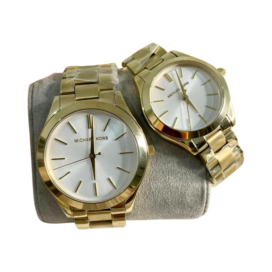 MK SLIM RUNWAY GOLD WHITE DIAL ( Couple Set )
