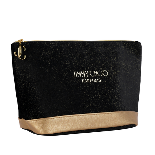 JIMMY CHOO PARFUMS FAUX LEATHER GLITTER TRIM CLUTCH POUCH COSMETIC BAG - BLACK