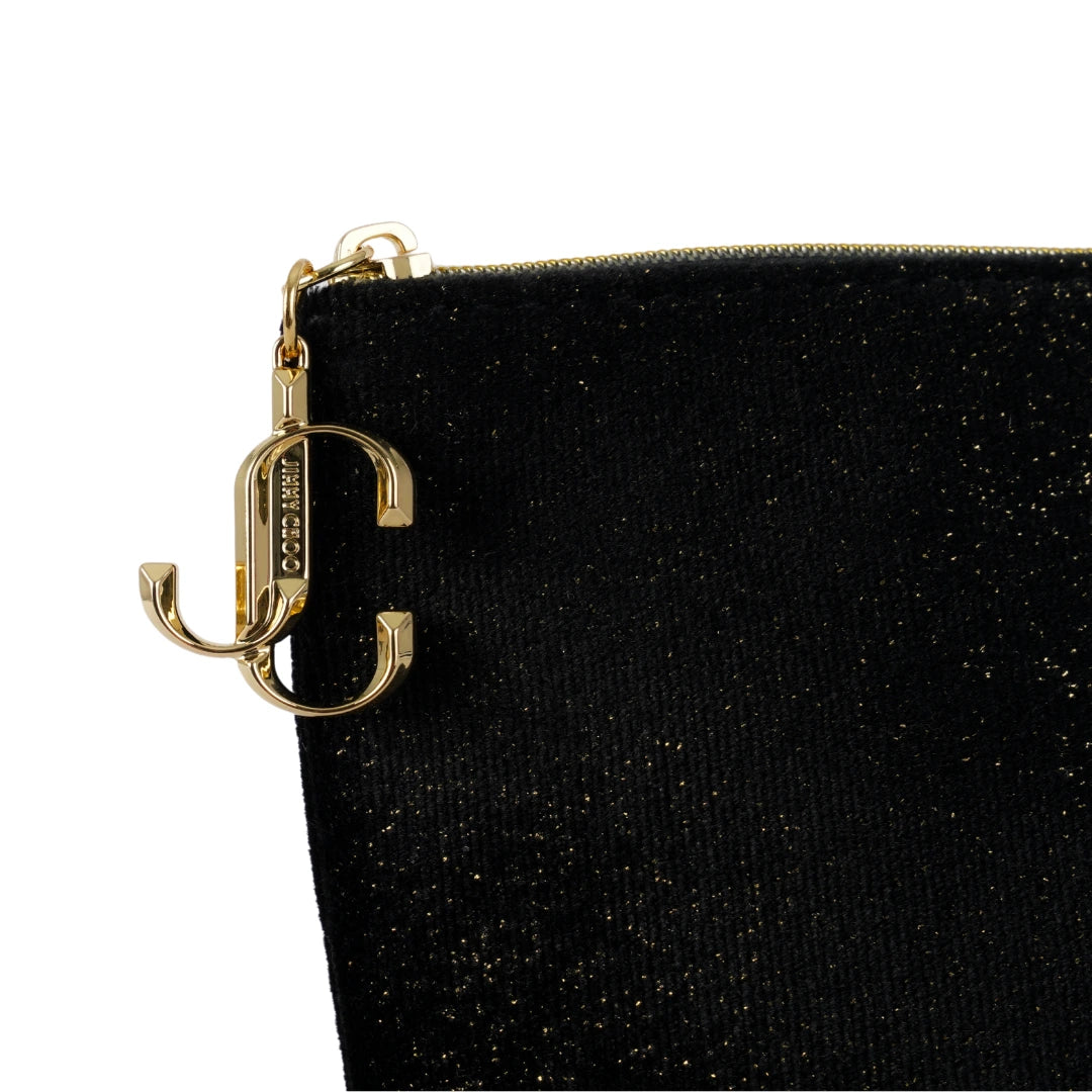 JIMMY CHOO PARFUMS FAUX LEATHER GLITTER TRIM CLUTCH POUCH COSMETIC BAG - BLACK