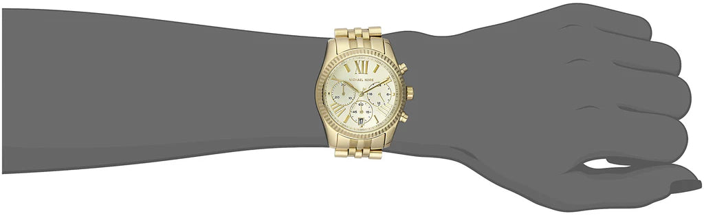  Michael Kors Lexington MK5556 women's gold-tone stainless steel chronograph watch. 