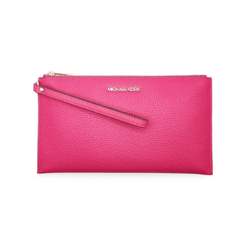 Michael Kors Jet Set Travel Large Pebbled Leather Top-Zip Wristlet – Pink/Electric Pink