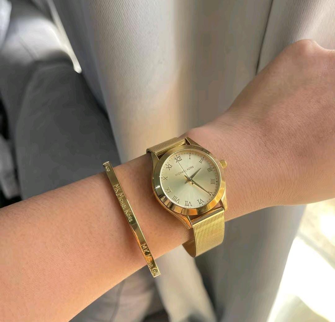 Michael Kors Slim Runway Roman Dial Mesh Watch with Bangle