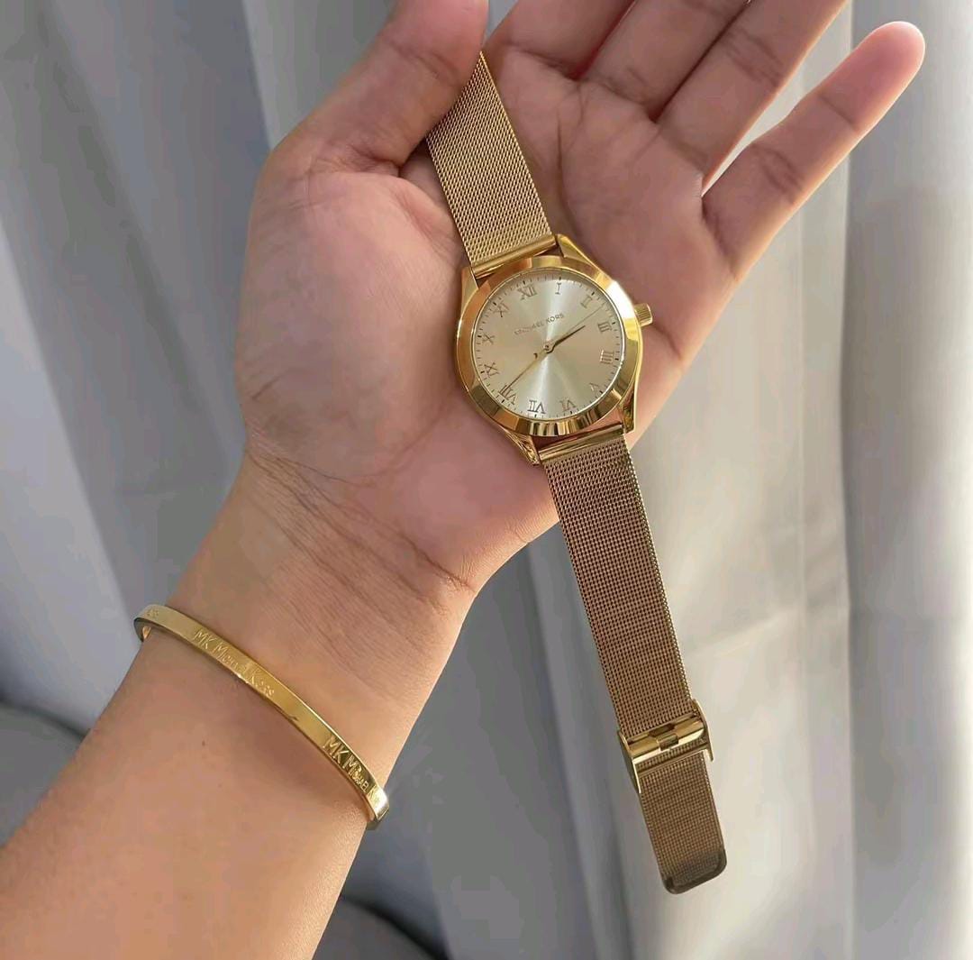 Michael Kors Slim Runway Roman Dial Mesh Watch with Bangle